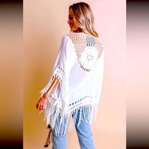 Crochet Medallion Tassel Kimono With Arm Holes